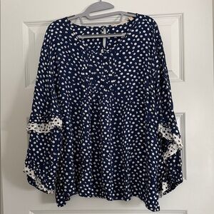 Soft Surroundings Navy and White Polka Dot Blouse